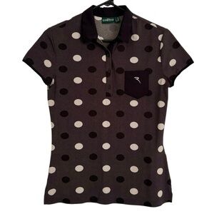 Chervò Sport Women’s 1/2 Button Polo Women’s Sz 6 Black, Gray, White Polka Dots